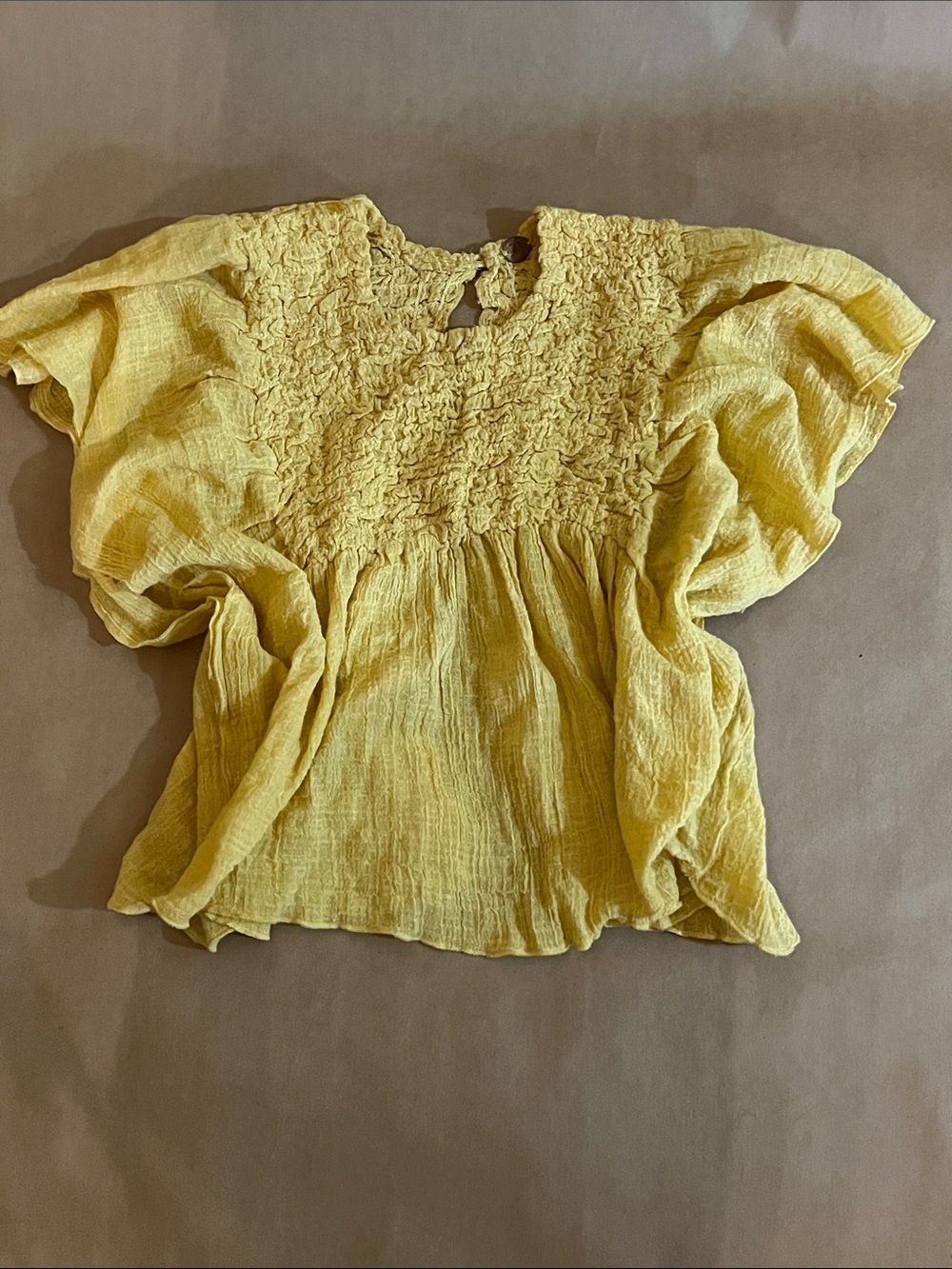 Free People Yellow Smocked Flutter Sleeve Women's Top